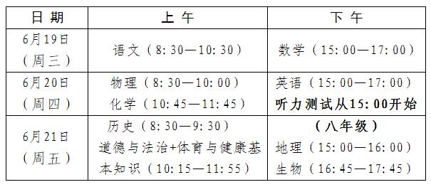 2024年福建中考考試科目時間具體安排