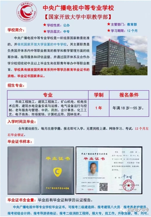 福建2024年電大中專招生簡章
