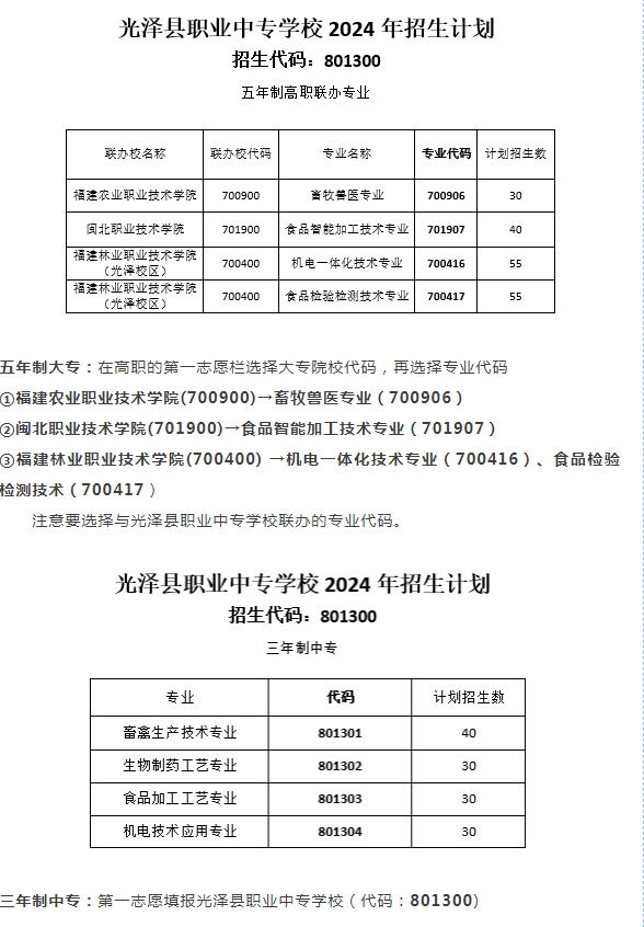 2024年光澤縣職業(yè)中專學(xué)校志愿填報指南