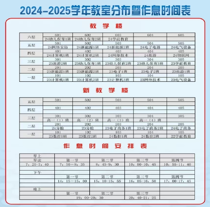 福建省霞浦職業中專學校2024級教室分布及作息表